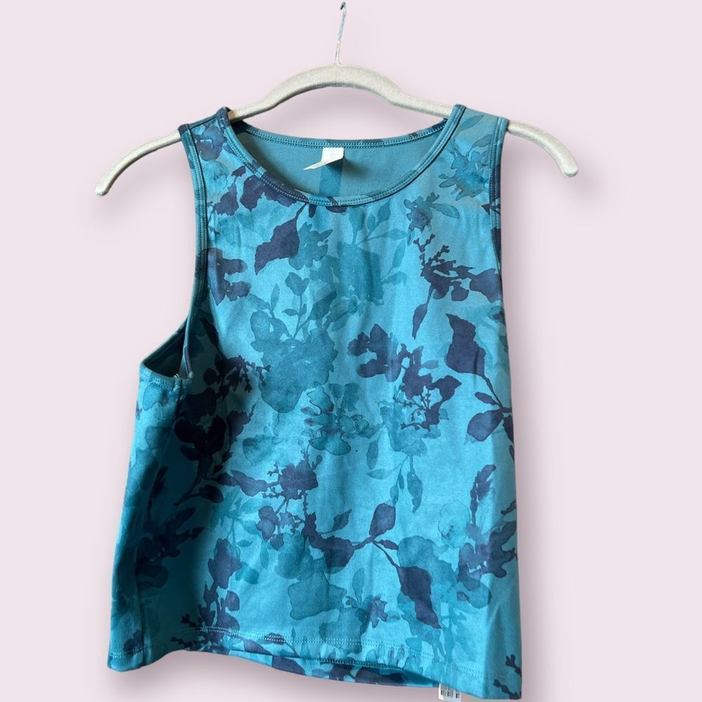 NEW! Balance Collection Green watercolor floral Mia crop racerback tank Large